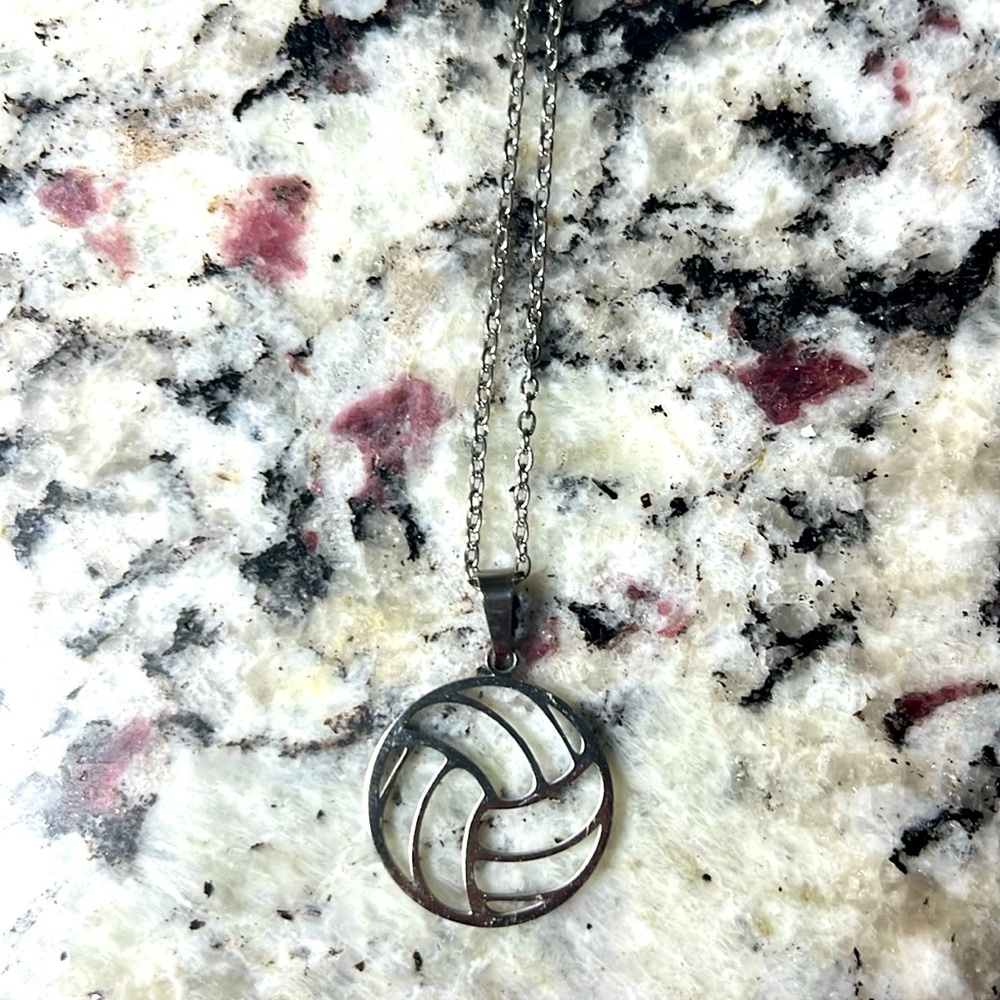 Silver vollleyball necklace